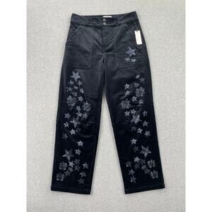 Anthropologie Pilcro The Wanderer Star Embellished Velvet Pants 26 Black Beaded